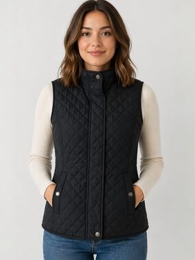 Nine West Quilted Vest Black Size Small Lightweight NWT